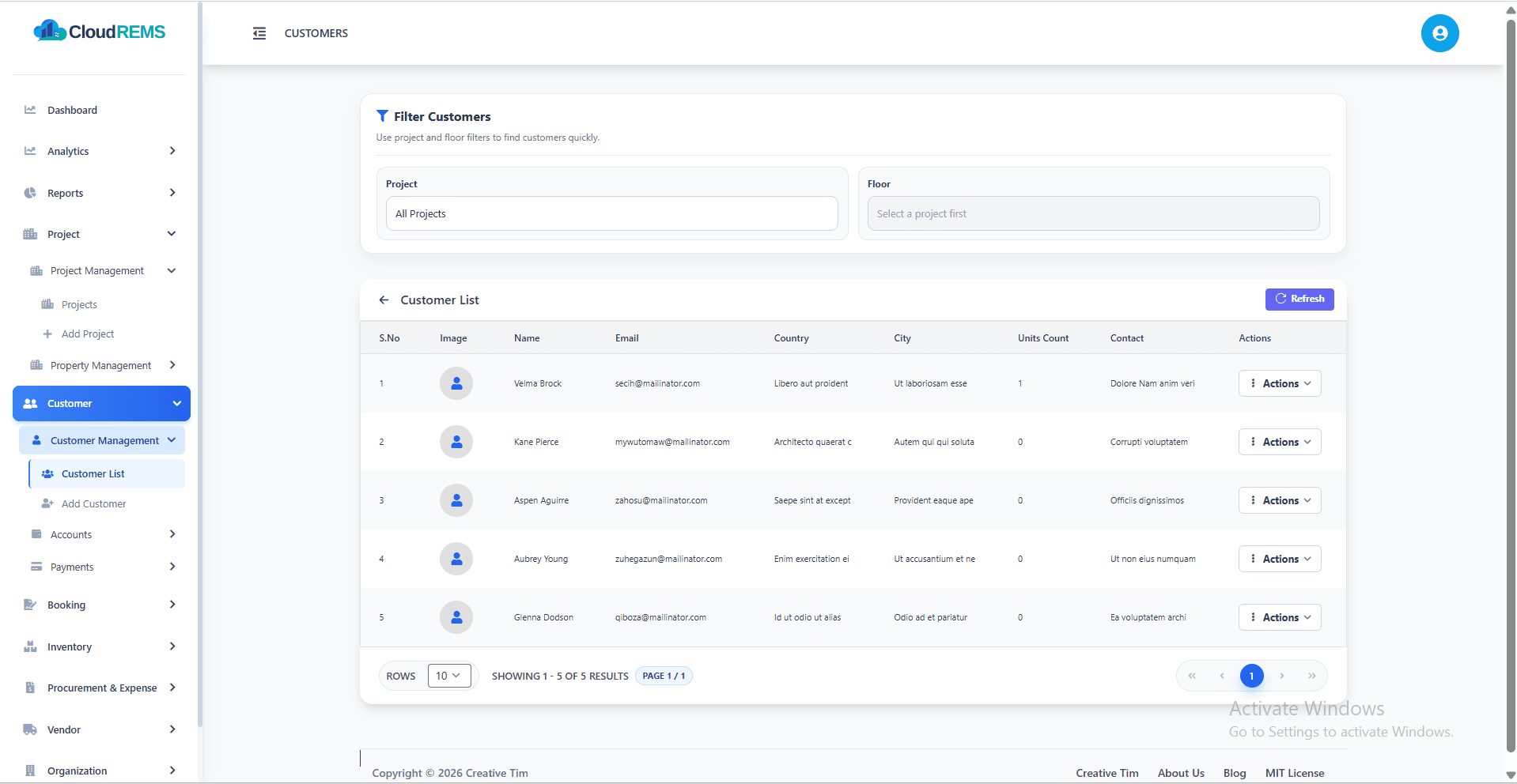 Placeholder preview of the CloudREMS customer management screen. Replace with an actual portal screenshot.