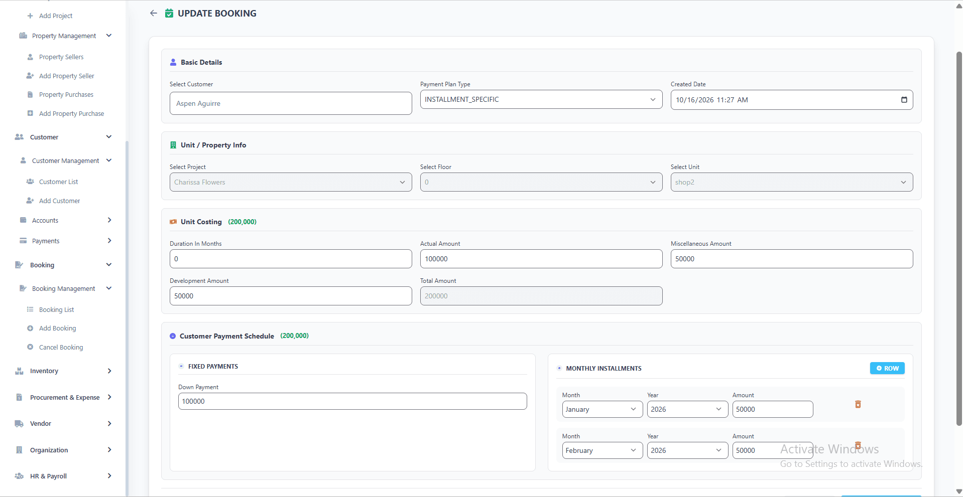 Placeholder preview of the CloudREMS installment schedule screen. Replace with an actual portal screenshot.